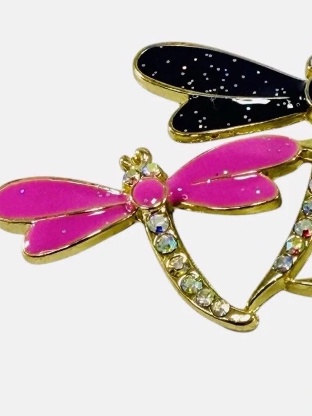 Vintage Dragonfly Rhinestone Enamel Brooch Pin Pink Dark Purple Sparkle Fuchsia